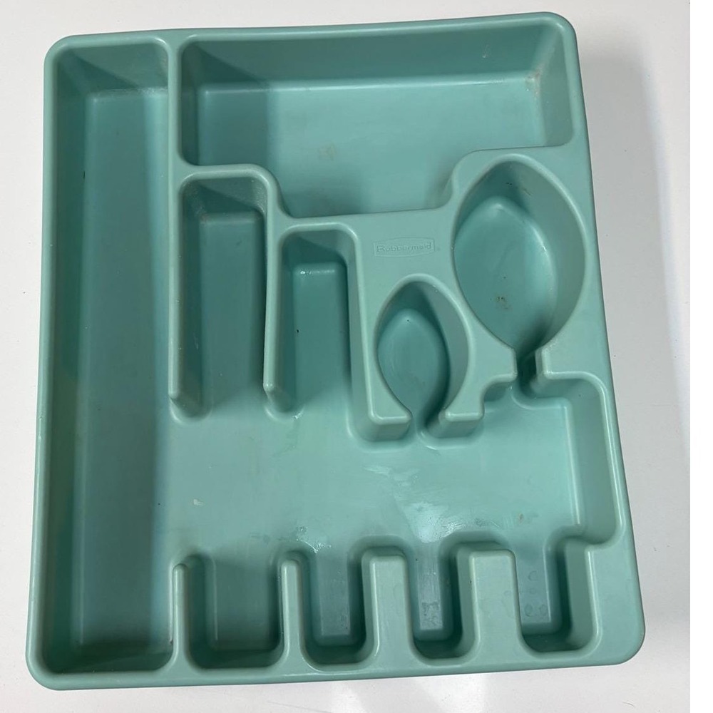 Vintage Rubbermaid 2922 Aqua Teal Plastic Cutlery Utensil Drawer Organizer Tray